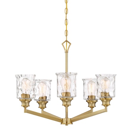 Designers Fountain Drake 5 Light Traditional Brushed Gold with Clear Hammered Glass Shades Chandelier For Dining Rooms 96385-BG